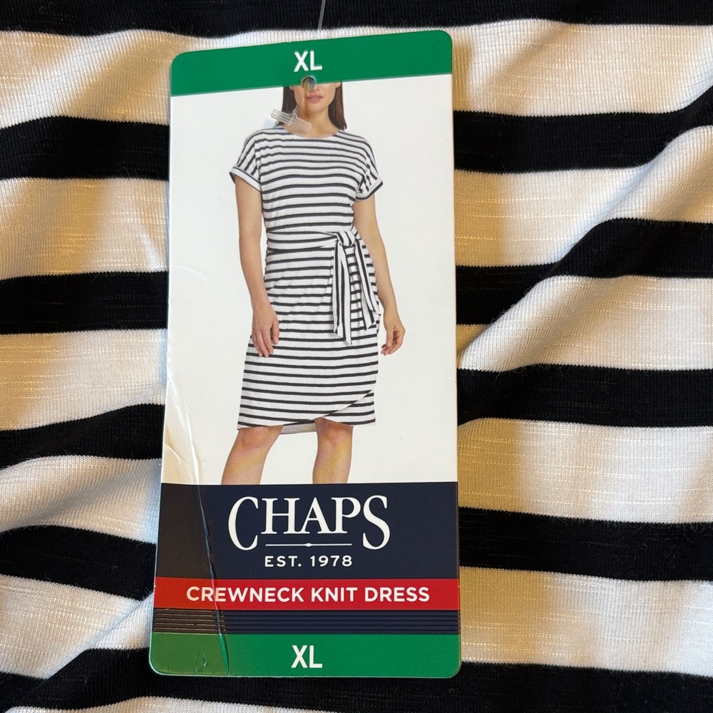 Chaps Black and White Striped Asymmetrical Dress